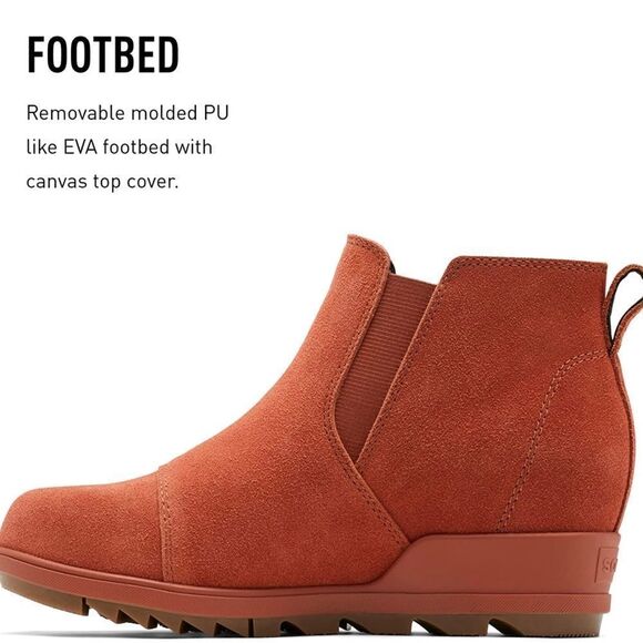 SOREL Evie Pull-On Bootie — Waterproof Suede Leather Wedge Ankle Booties - Picture 4 of 6